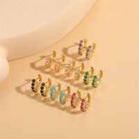 1 Pair Simple Style Color Block Plating Inlay Brass Zircon 14k Gold Plated Hoop Earrings main image 1