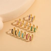 1 Pair Simple Style Color Block Plating Inlay Brass Zircon 14k Gold Plated Hoop Earrings main image 11