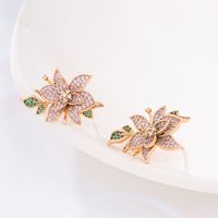 1 Pair Elegant Xuping Sweet Square Flower Plating Inlay Copper Alloy Artificial Gemstones 18k Gold Plated Ear Studs main image 6