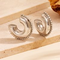 1 Pair Vintage Style C Shape Water Droplets Plating Inlay Stainless Steel Artificial Diamond 18K Gold Plated Ear Studs main image 6