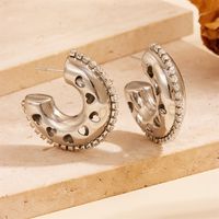 1 Pair Vintage Style C Shape Water Droplets Plating Inlay Stainless Steel Artificial Diamond 18K Gold Plated Ear Studs main image 7