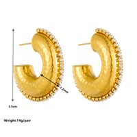 1 Pair Vintage Style C Shape Water Droplets Plating Inlay Stainless Steel Artificial Diamond 18K Gold Plated Ear Studs main image 4