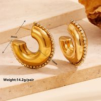 1 Pair Vintage Style C Shape Water Droplets Plating Inlay Stainless Steel Artificial Diamond 18K Gold Plated Ear Studs main image 9
