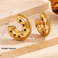 1 Pair Vintage Style C Shape Water Droplets Plating Inlay Stainless Steel Artificial Diamond 18K Gold Plated Ear Studs main image 5