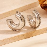 1 Pair Vintage Style C Shape Water Droplets Plating Inlay Stainless Steel Artificial Diamond 18K Gold Plated Ear Studs sku image 3