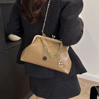 Women's Pu Leather Solid Color Elegant Sewing Thread Shell Clasp Frame Dome Bag sku image 1