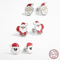 1 Pair Cute Christmas Santa Claus Epoxy Sterling Silver White Gold Plated Ear Studs main image 1