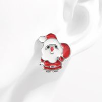 1 Pair Cute Christmas Santa Claus Epoxy Sterling Silver White Gold Plated Ear Studs main image 4