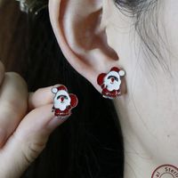 1 Pair Cute Christmas Santa Claus Epoxy Sterling Silver White Gold Plated Ear Studs main image 5