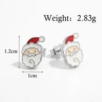 1 Pair Cute Christmas Santa Claus Epoxy Sterling Silver White Gold Plated Ear Studs sku image 1