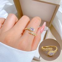 Brass Simple Style Plating Inlay Snake Artificial Gemstones Open Rings main image 1