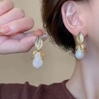 1 Pair Simple Style Color Block Inlay Alloy Pearl Drop Earrings main image 3