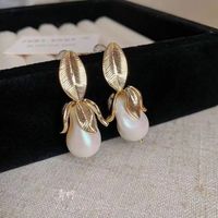 1 Pair Simple Style Color Block Inlay Alloy Pearl Drop Earrings sku image 1