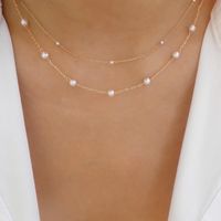 Lady Simple Style Cross White Gold Plated Gold Plated Imitation Pearl Alloy Wholesale Double Layer Necklaces Pendant Necklace sku image 3
