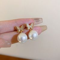 1 Pair Sweet Flower Plating Imitation Pearl Drop Earrings sku image 17