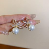 1 Pair Sweet Flower Plating Imitation Pearl Drop Earrings sku image 19