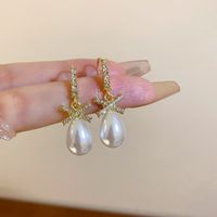 1 Pair Sweet Flower Plating Imitation Pearl Drop Earrings sku image 1