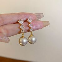 1 Pair Sweet Flower Plating Imitation Pearl Drop Earrings sku image 9