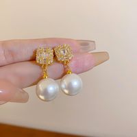 1 Pair Sweet Flower Plating Imitation Pearl Drop Earrings sku image 38