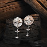 1 Pièce Élégant Rond Star Placage Incruster Argent Sterling Coquille Or Blanc Plaqué Boucles D'oreilles sku image 1