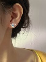 1 Piece Casual Flower Plating Sterling Silver Zircon 18k Gold Plated Silver Plated Ear Studs sku image 1