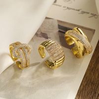 Casual Modern Style Geometric Copper Plating Inlay Zircon 18k Gold Plated Open Rings main image 1