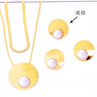 Lady Round Titanium Steel Inlay Freshwater Pearl Women's Earrings Necklace sku image 1