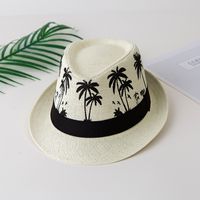 Unisex Pastoral Coconut Tree Printing Crimping Fedora Hat sku image 3