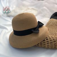 Women's Pastoral Solid Color Bowknot Wide Eaves Straw Hat sku image 1