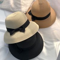 Women's Pastoral Solid Color Bowknot Wide Eaves Straw Hat main image 1