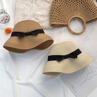 Women's Pastoral Solid Color Bowknot Wide Eaves Straw Hat main image 2