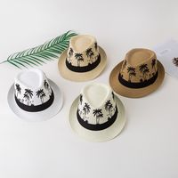 Unisex Pastoral Coconut Tree Printing Crimping Fedora Hat main image 3