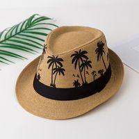 Unisex Pastoral Coconut Tree Printing Crimping Fedora Hat sku image 1
