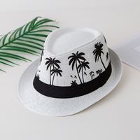 Unisex Pastoral Coconut Tree Printing Crimping Fedora Hat sku image 2