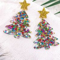 1 Pair Classic Style Christmas Tree Inlay Titanium Steel Rhinestones Drop Earrings main image 4