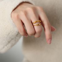 Casual Simple Style Solid Color Titanium Steel Layered Plating 18k Gold Plated Open Rings main image 2