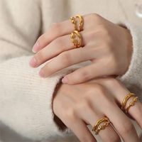 Casual Simple Style Solid Color Titanium Steel Layered Plating 18k Gold Plated Open Rings main image 5