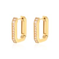 1 Pair Elegant Square Plating Inlay 304 Stainless Steel Zircon 18K Gold Plated Hoop Earrings sku image 1