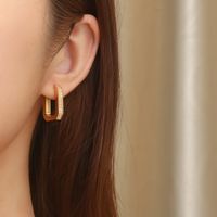 1 Pair Elegant Square Plating Inlay 304 Stainless Steel Zircon 18K Gold Plated Hoop Earrings main image 1