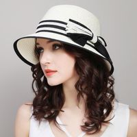 Women's Pastoral Simple Style Solid Color Bowknot Wide Eaves Baseball Cap main image 1