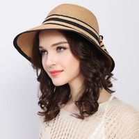 Women's Pastoral Simple Style Solid Color Bowknot Wide Eaves Baseball Cap main image 2