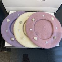 Women's Basic Sweet Solid Color Pearl Eaveless Beret Hat main image 6