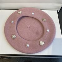 Women's Basic Sweet Solid Color Pearl Eaveless Beret Hat main image 3
