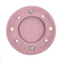 Women's Basic Sweet Solid Color Pearl Eaveless Beret Hat main image 2