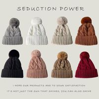 Women's Simple Style Solid Color Twist Pom Poms Eaveless Wool Cap main image 1