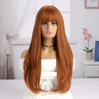 Women's Elegant Street High Temperature Wire Bangs Long Straight Hair Wig Net main image 1