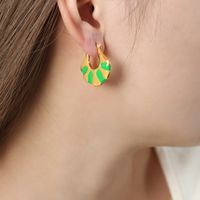 1 Pair Vintage Style Vacation Sector Enamel Plating Titanium Steel 18k Gold Plated Hoop Earrings main image 8