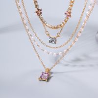 Simple Style Classic Style Square Star Alloy Inlay Rhinestones Women's Layered Necklaces main image 3