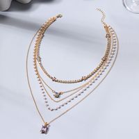 Simple Style Classic Style Square Star Alloy Inlay Rhinestones Women's Layered Necklaces main image 4