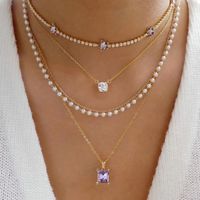 Simple Style Classic Style Square Star Alloy Inlay Rhinestones Women's Layered Necklaces sku image 1